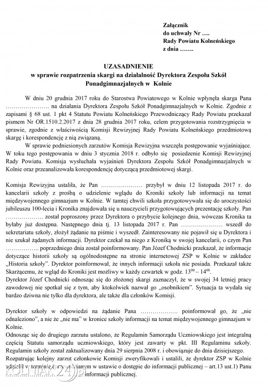 Karol Jacek Stachelski poskarżył się na dyrektora kolneńskiego Ogólniaka