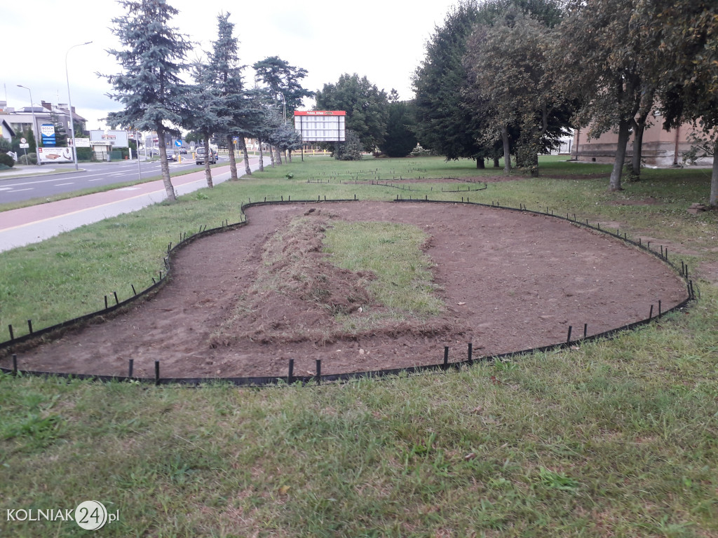 Rabaty ogrodowe przy głównej ulicy w Kolnie