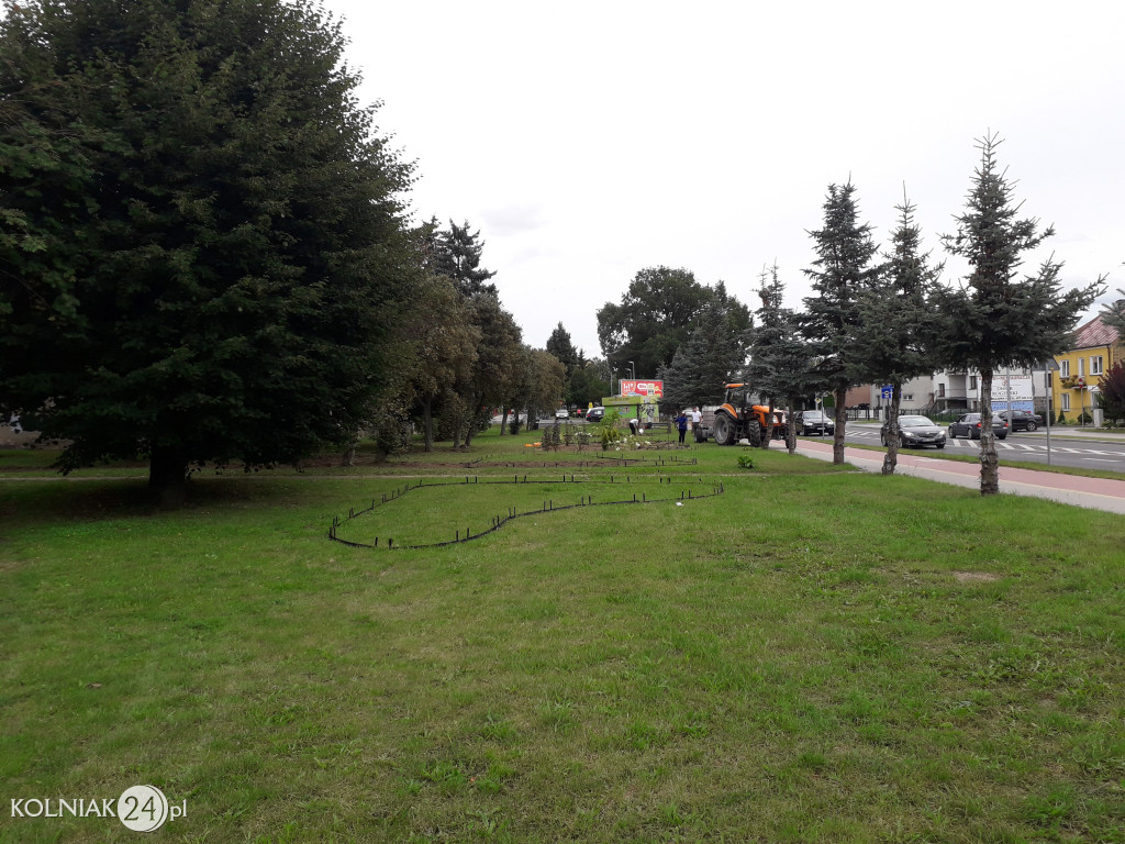 Rabaty ogrodowe przy głównej ulicy w Kolnie