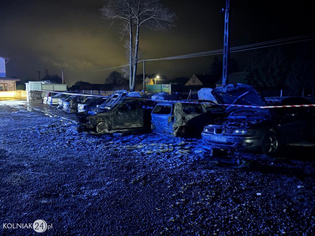 Pożar siedmiu pojazdów osobowych