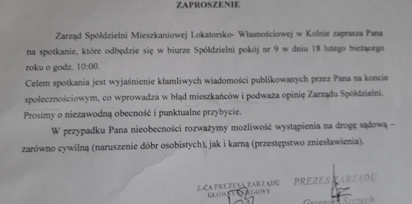 Prezes Szczech wzywa lokatorów na dywanik do pokoju nr 9