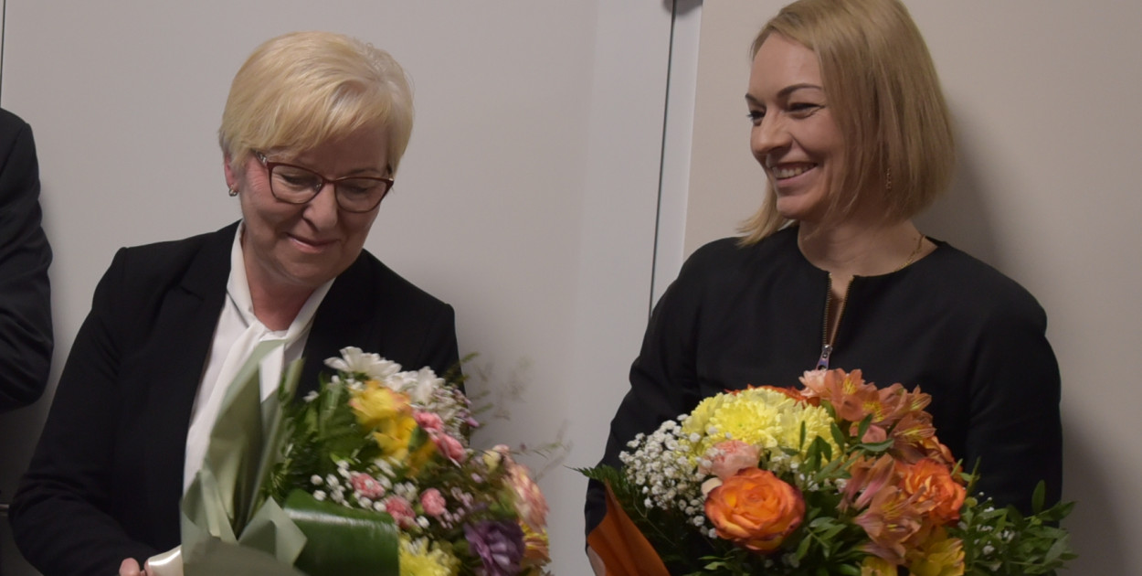 Na zdjęciu Krystyna Dobrołowicz i Aneta Długozima podczas otwarcia Oddziału Psychiatrycznego w kolneńskim szpitalu po zakończeniu modernizacji (w lutym 2023 roku)