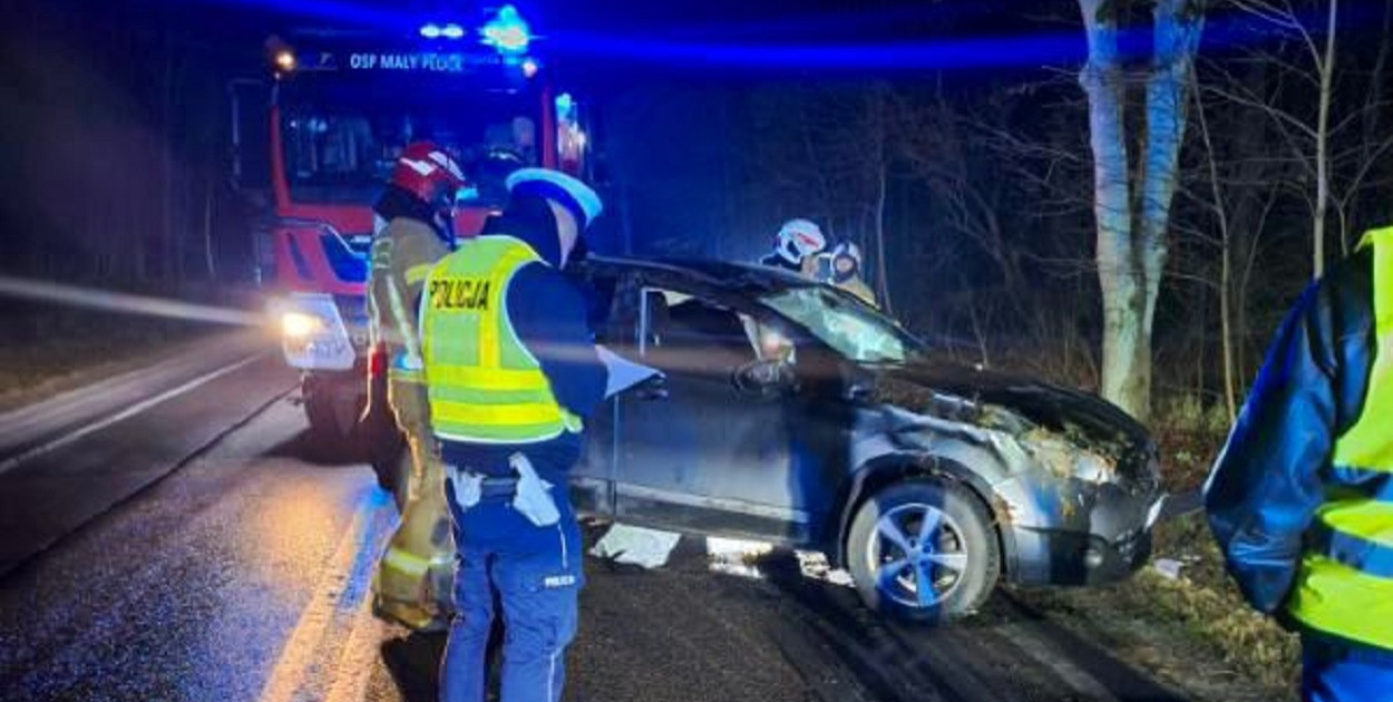Cztery osoby, w tym kobieta w ciąży - trafiły do szpitala w wyniku wypadku, do którego doszło na drodze krajowej nr 63 między Borkowem a Zalesiem (fot. KPP Kolno)