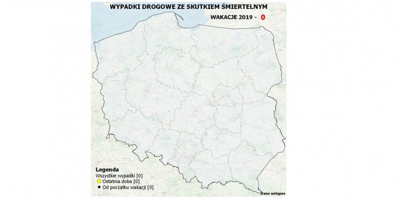 [Mapa Polski na której zaznaczane będą w kolejnych dniach punkty gdzie doszło do wypadków ze skutkiem śmiertelnym]
