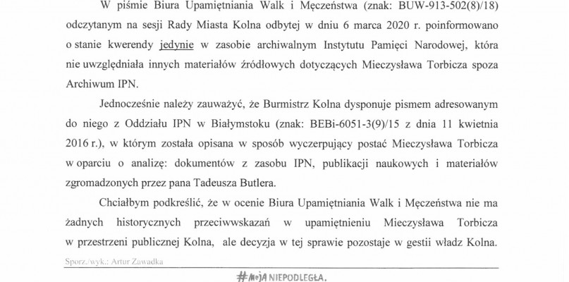 Fragment pisma IPN do Adama Przybotowskiego (całość w załączniku)