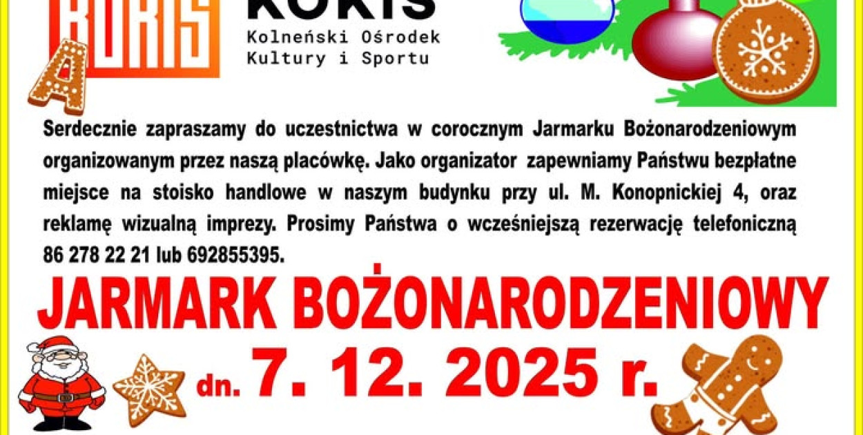 Zapraszamy wystawców na Jarmark Bożonarodzeniowy, prosimy o zgłoszenia do końca listopada (fot. KOKiS)