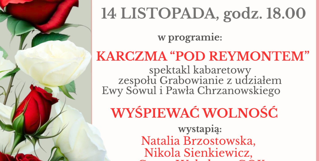 Wójt Gminy Grabowo i GOK w Grabowie zapraszają na koncert z okazji  Święta Niepodległości 