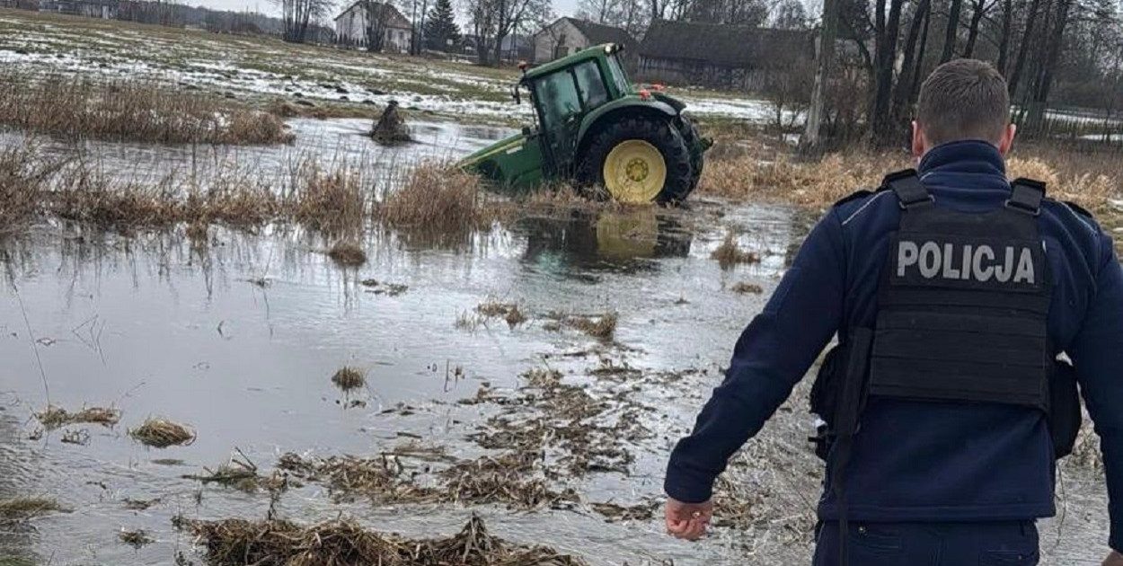 Ucieczka ciągnikiem zakończona w wodzie