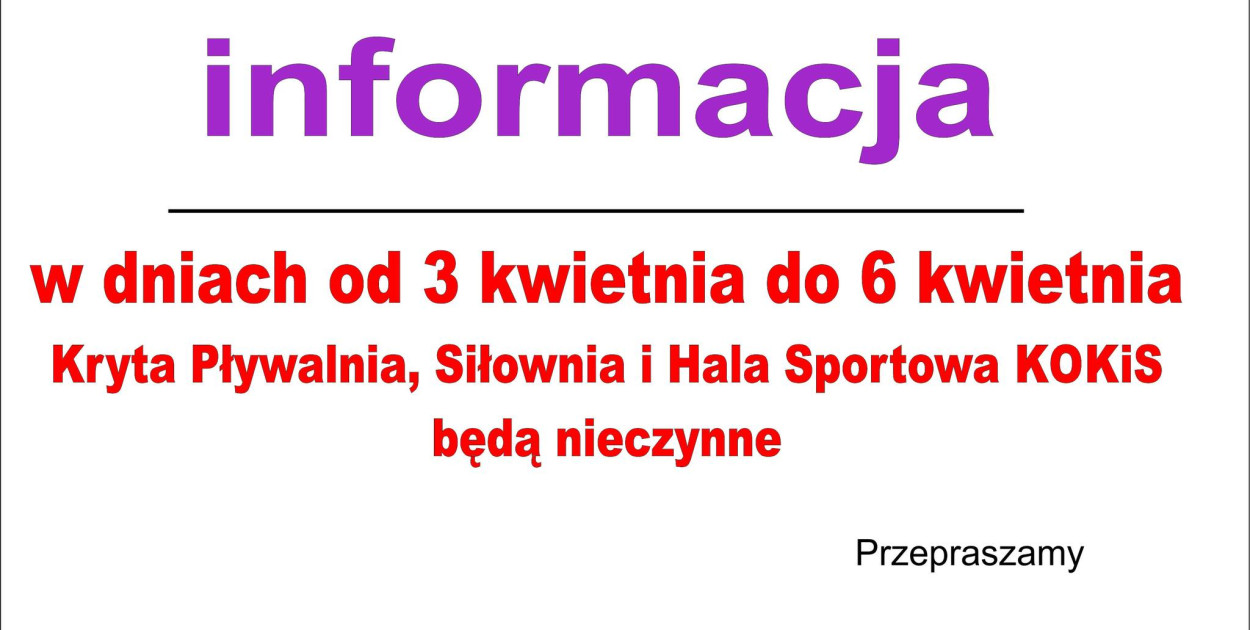Obiekty sportowe w Kolnie będą nieczynne